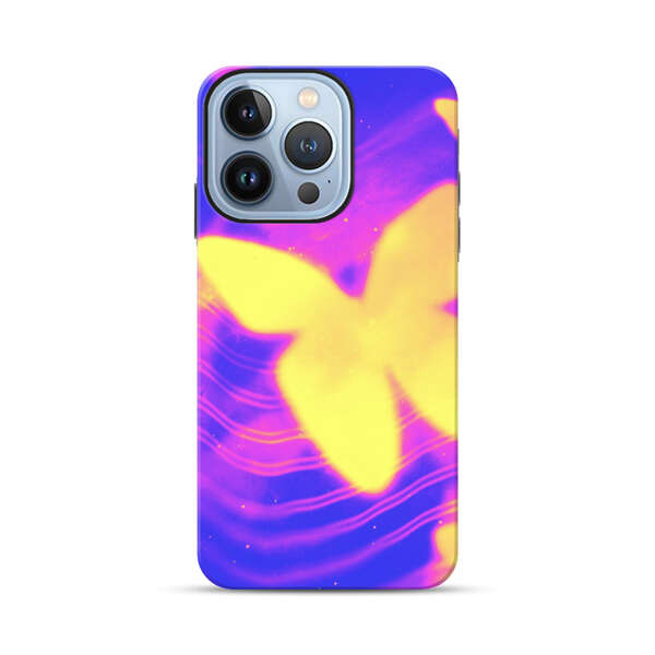 Glowing Purple and Yellow Butterflies iPhone 13 Pro Impact Case