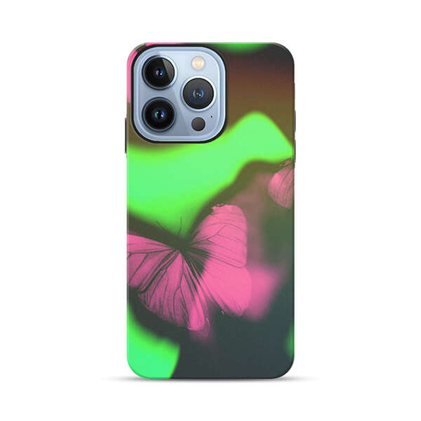 Pink Butterflies Green Background iPhone 13 Pro Impact Case