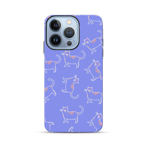 Playful Cartoon Cats on Purple Background iPhone 13 Pro Impact Case