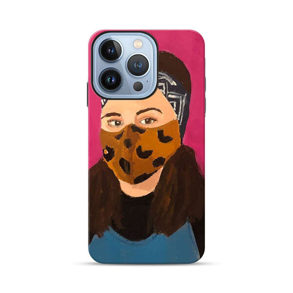 Woman Leopard Print Face Mask iPhone 13 Pro Impact Case