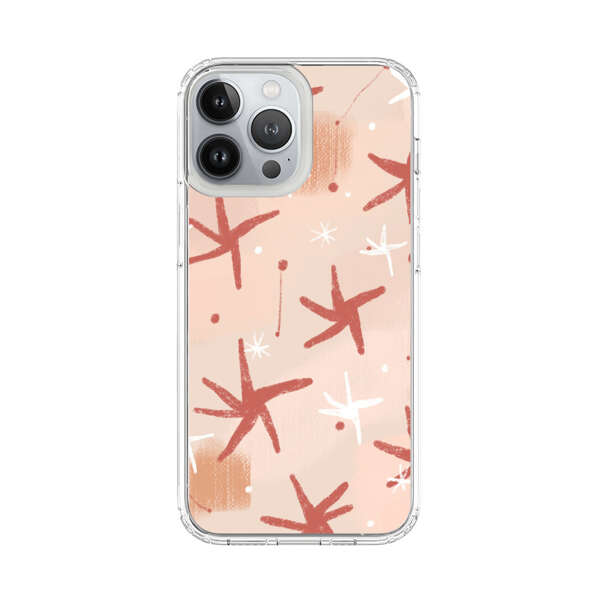 Abstract Star Pattern Red and White on Beige Background iPhone 13 Pro Max Case
