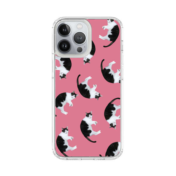 Black and White Cats Pattern on Pink Background iPhone 13 Pro Max Case