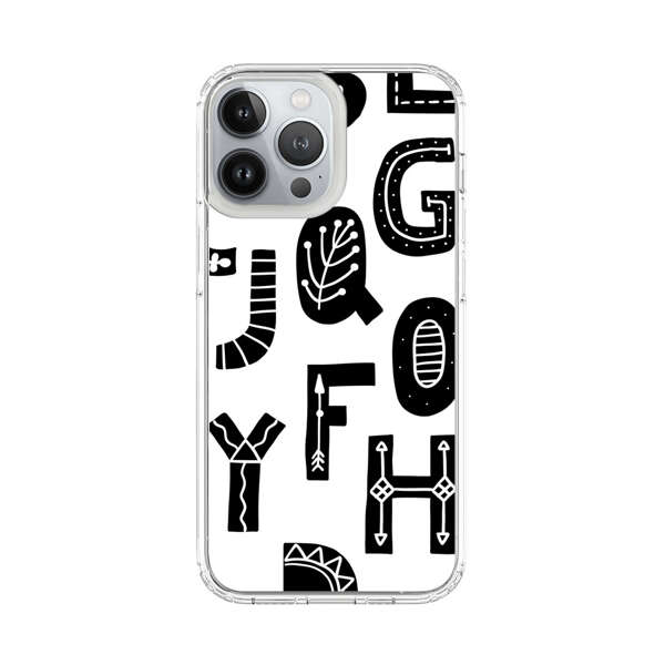 Black and White Hand-Drawn Alphabet Letters Pattern iPhone 13 Pro Max Case