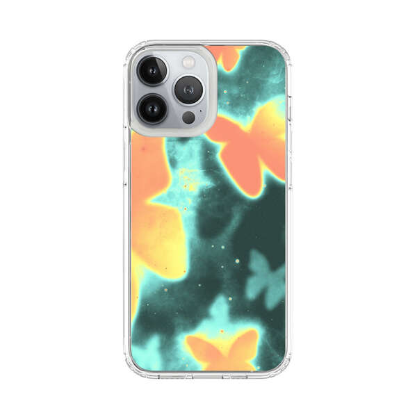Bright Glowing Orange Butterflies Blue Background iPhone 13 Pro Max Case