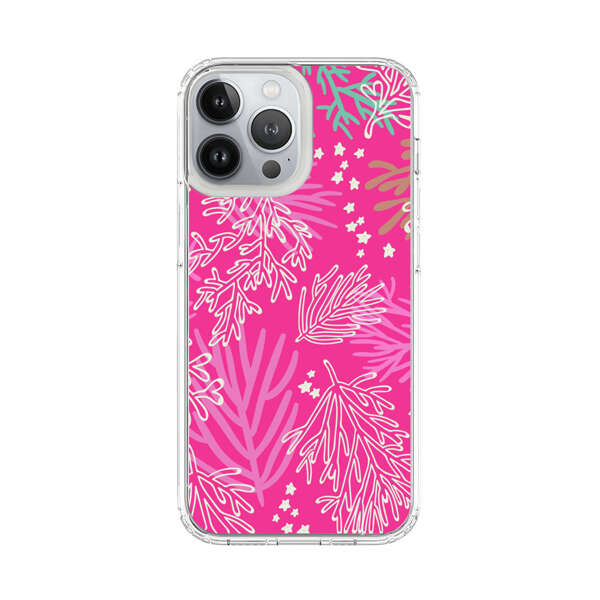 Bright Pink Tropical Leaf Pattern iPhone 13 Pro Max Case