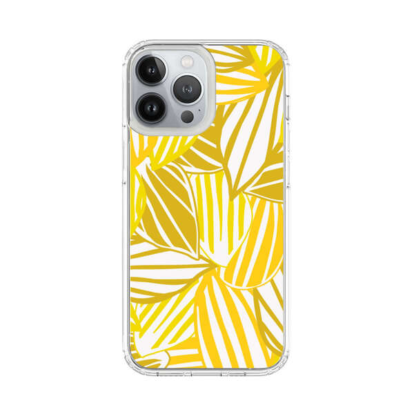 Bright Yellow Striped Tropical Leaves Pattern iPhone 13 Pro Max Case