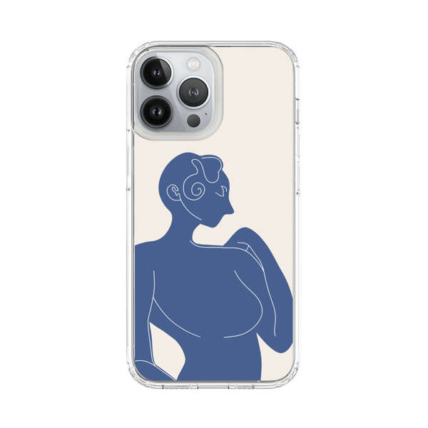 Minimalistic Abstract Female Silhouette Blue iPhone 13 Pro Max Case