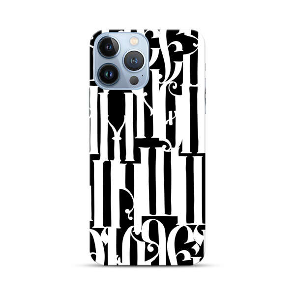 Abstract Black and White Pattern with Ornamental Letters iPhone 13 Pro Max Hard Case