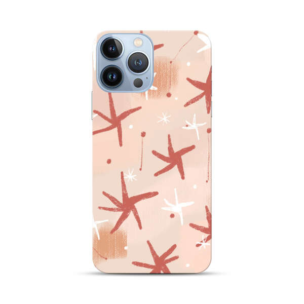 Abstract Star Pattern Red and White on Beige Background iPhone 13 Pro Max Hard Case