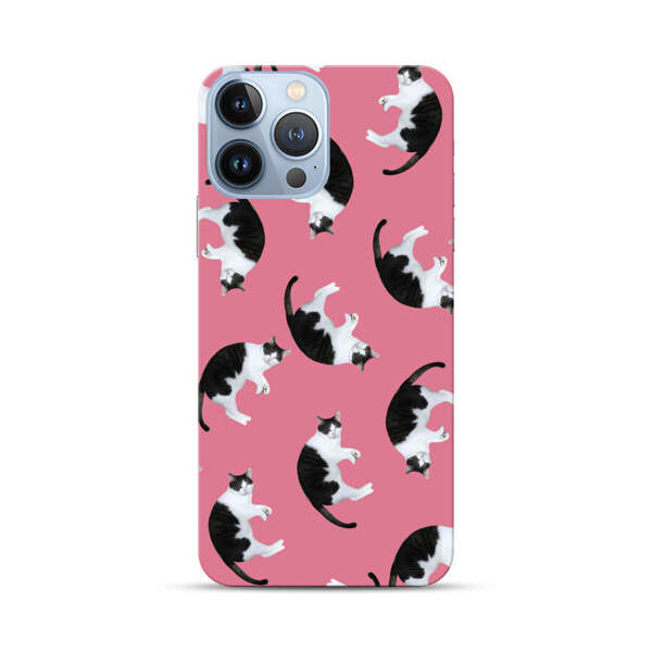 Black and White Cats Pattern on Pink Background iPhone 13 Pro Max Hard Case