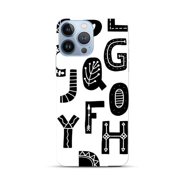 Black and White Hand-Drawn Alphabet Letters Pattern iPhone 13 Pro Max Hard Case