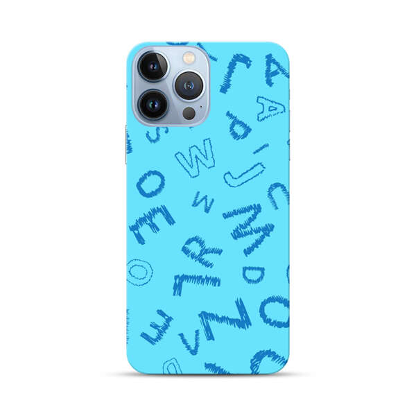 Blue background with random sketched alphabet letters iPhone 13 Pro Max Hard Case