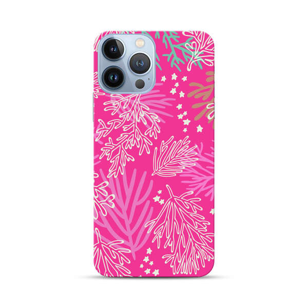 Bright Pink Tropical Leaf Pattern iPhone 13 Pro Max Hard Case
