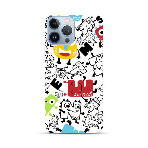 Colorful Cartoon Monsters Letters Pattern iPhone 13 Pro Max Hard Case
