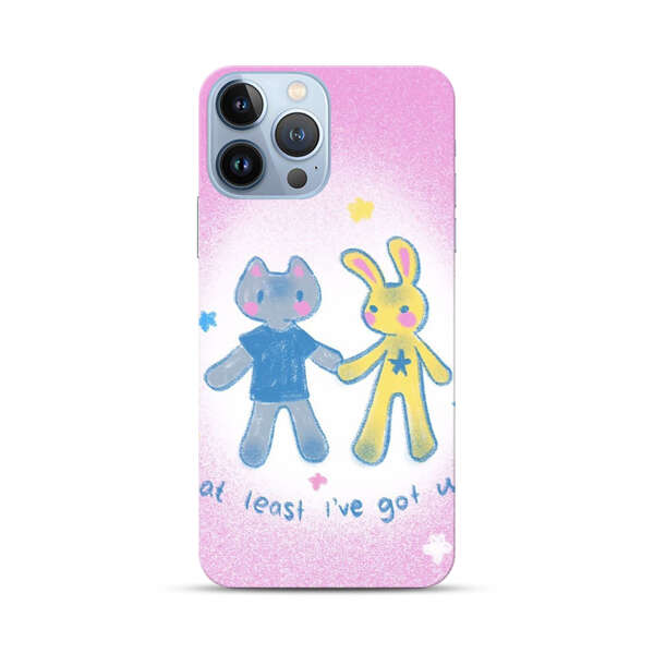 Cute Cat and Rabbit Holding Hands iPhone 13 Pro Max Hard Case