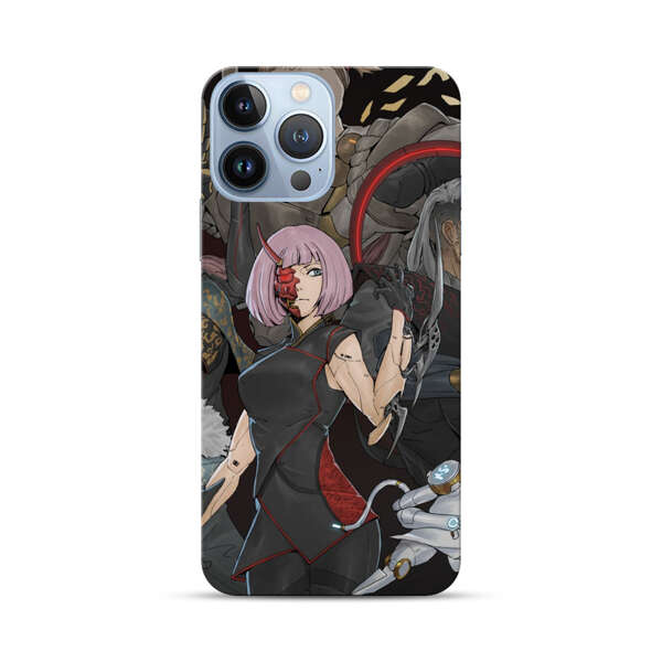 Futuristic Cyberpunk Warriors and Robotic Cat in Dynamic Pose iPhone 13 Pro Max Hard Case
