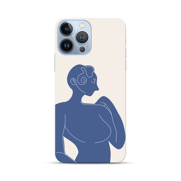 Minimalistic Abstract Female Silhouette Blue iPhone 13 Pro Max Hard Case