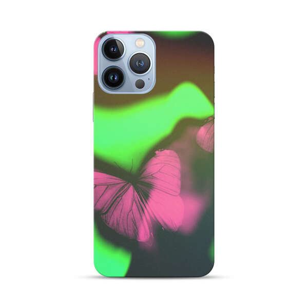 Pink Butterflies Green Background iPhone 13 Pro Max Hard Case