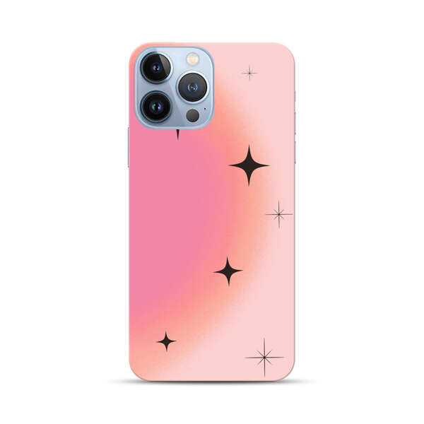 Pink Peach Gradient with Black Stars iPhone 13 Pro Max Hard Case