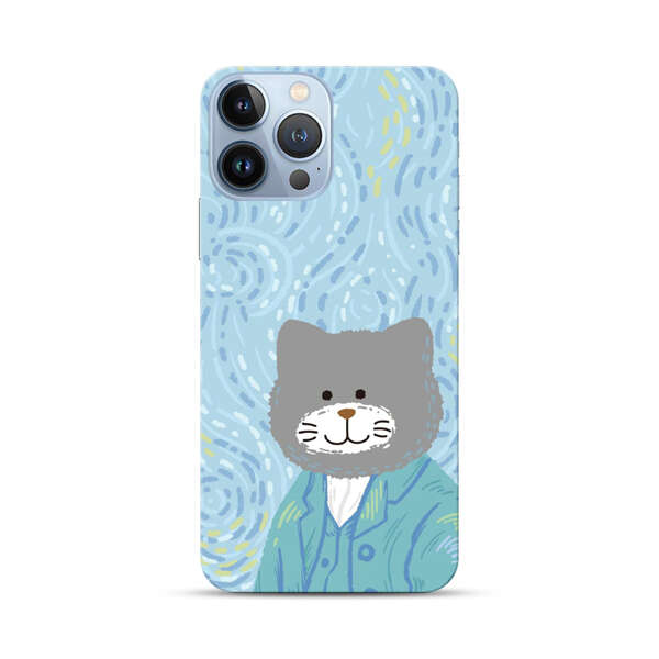 Whimsical Gray Cat with Starry Night Background iPhone 13 Pro Max Hard Case