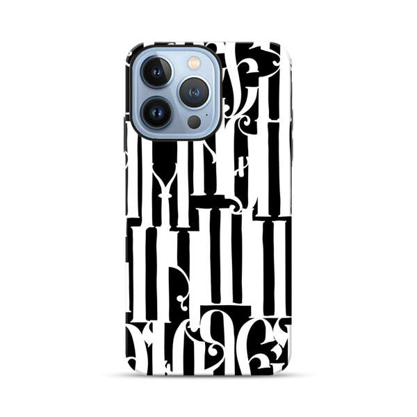 Abstract Black and White Pattern with Ornamental Letters iPhone 13 Pro Max Impact Case