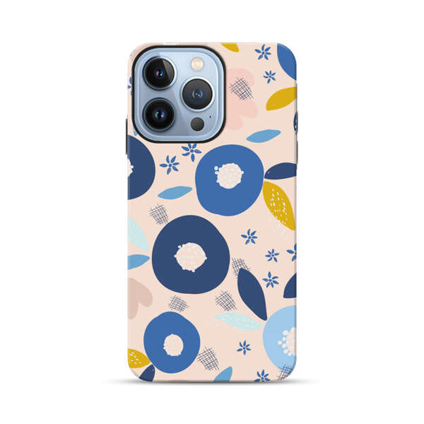 Abstract Floral Pattern with Blue, Pink and Mustard Flowers iPhone 13 Pro Max Impact Case