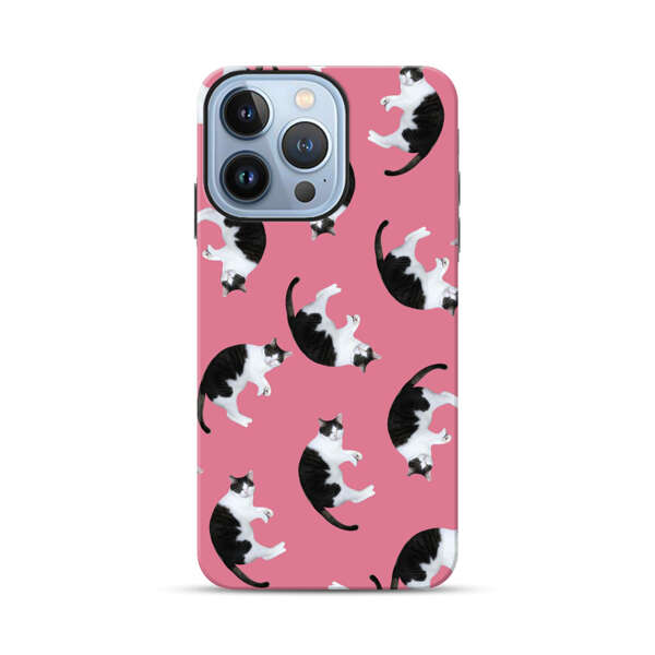 Black and White Cats Pattern on Pink Background iPhone 13 Pro Max Impact Case
