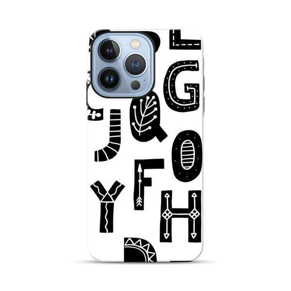 Black and White Hand-Drawn Alphabet Letters Pattern iPhone 13 Pro Max Impact Case