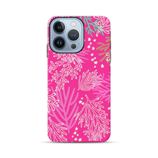 Bright Pink Tropical Leaf Pattern iPhone 13 Pro Max Impact Case