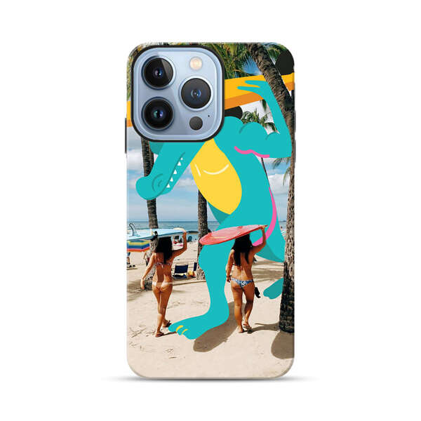 Cartoon Alligator Carrying Surfboards on Beach iPhone 13 Pro Max Impact Case
