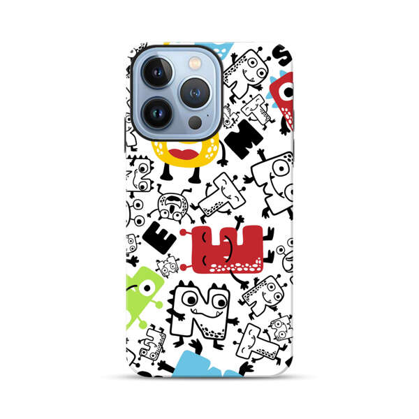Colorful Cartoon Monsters Letters Pattern iPhone 13 Pro Max Impact Case