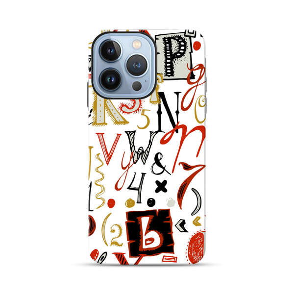 Colorful Hand Drawn Letters and Numbers Pattern iPhone 13 Pro Max Impact Case