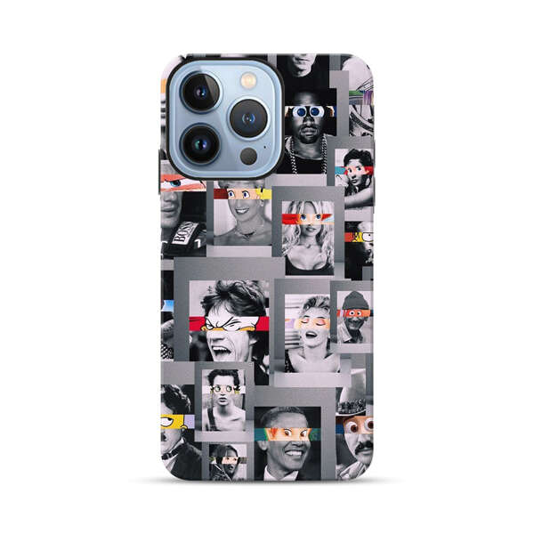 Creative Collage of Iconic Black and White Portraits with Cartoon Eyes iPhone 13 Pro Max Impact Case