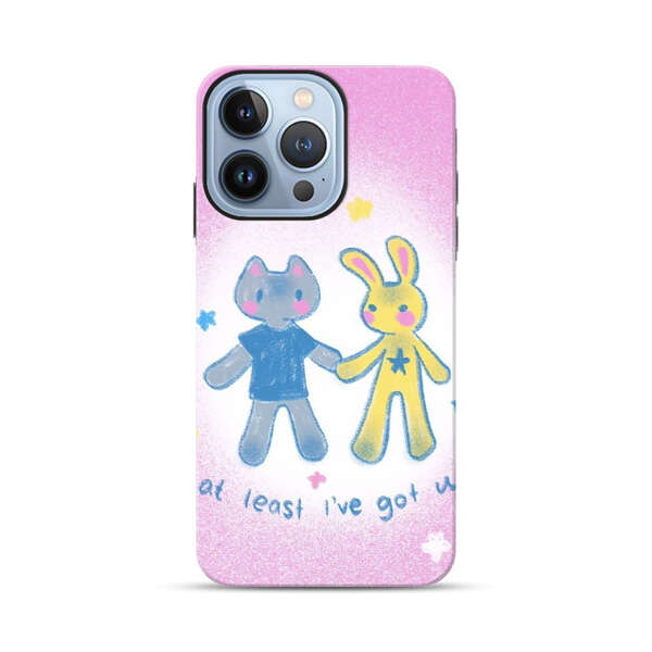 Cute Cat and Rabbit Holding Hands iPhone 13 Pro Max Impact Case