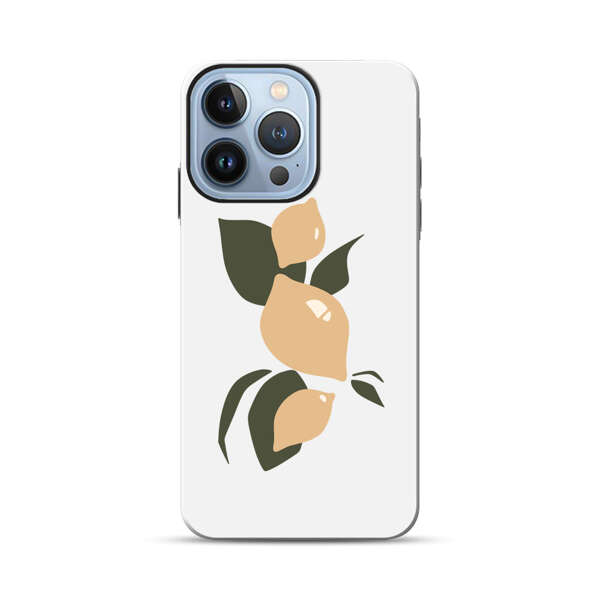 Minimalistic Beige Lemons with Green Leaves iPhone 13 Pro Max Impact Case