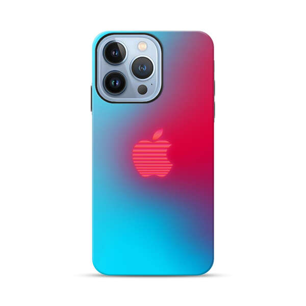 Neon Striped Apple Logo Gradient Background iPhone 13 Pro Max Impact Case