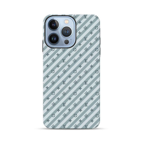 Stylish Blue Diagonal Striped Luxury Logo Pattern iPhone 13 Pro Max Impact Case