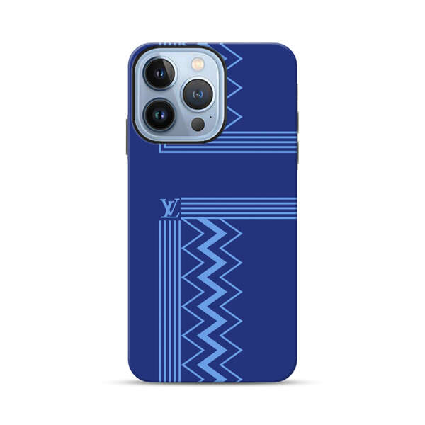 Stylish Geometric Zigzag Pattern in Blue iPhone 13 Pro Max Impact Case