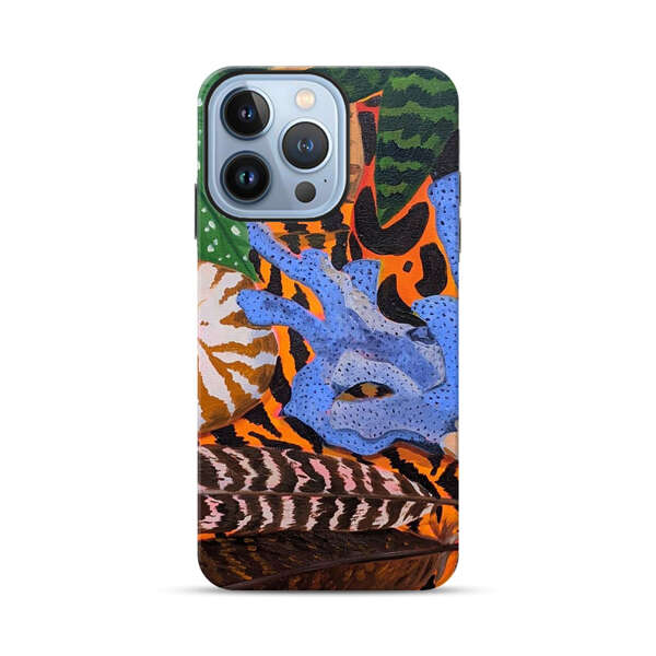 Tropical Coral Seashell Feathers on Tiger Pattern iPhone 13 Pro Max Impact Case
