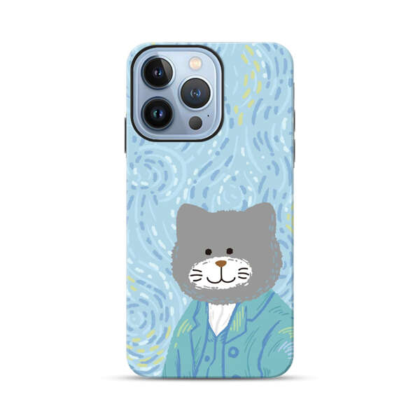 Whimsical Gray Cat with Starry Night Background iPhone 13 Pro Max Impact Case
