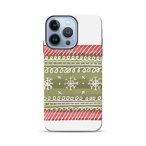 Winter Pattern with Snowflakes and Red Stripes iPhone 13 Pro Max Impact Case