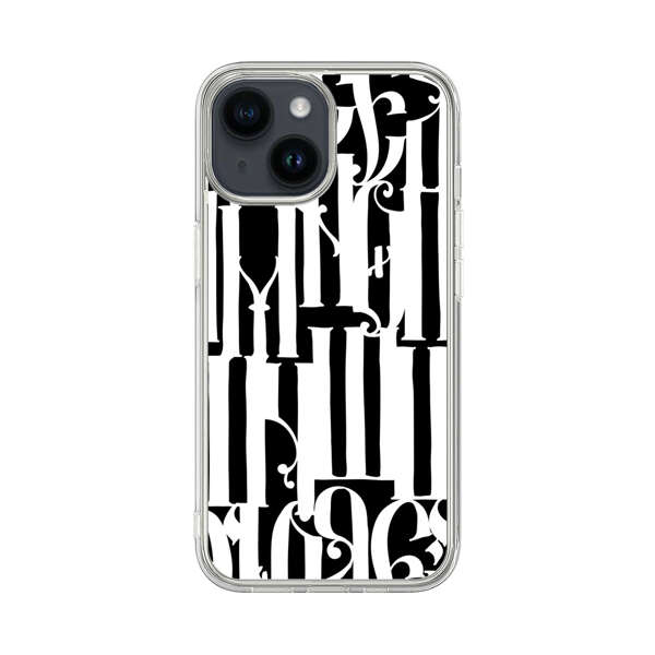 Abstract Black and White Pattern with Ornamental Letters iPhone 14 Case