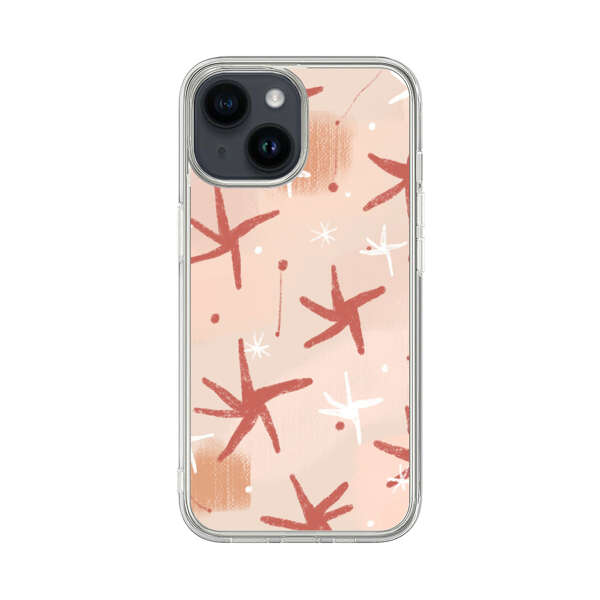 Abstract Star Pattern Red and White on Beige Background iPhone 14 Case
