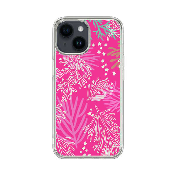 Bright Pink Tropical Leaf Pattern iPhone 14 Case