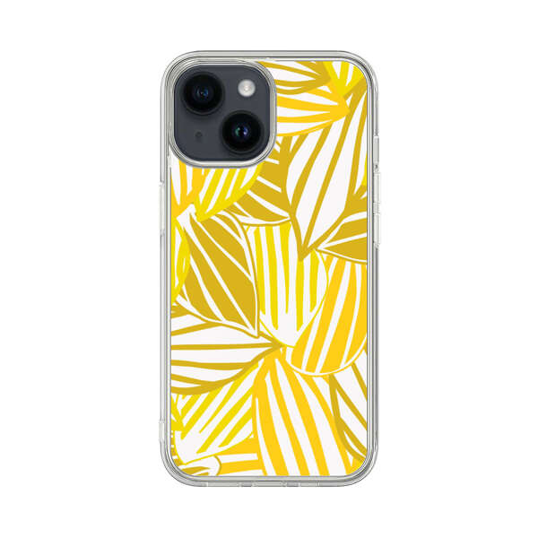 Bright Yellow Striped Tropical Leaves Pattern iPhone 14 Case