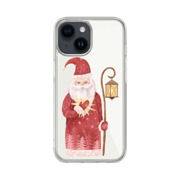 Charming Santa Claus Holding Glowing Heart and Lantern iPhone 14 Case