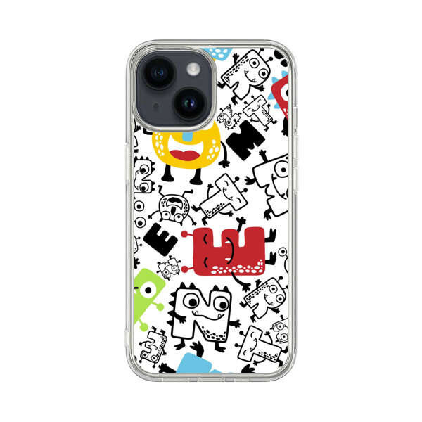 Colorful Cartoon Monsters Letters Pattern iPhone 14 Case