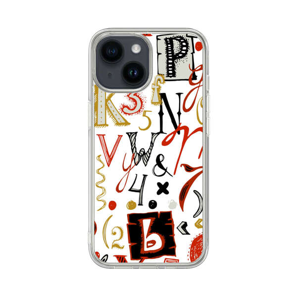 Colorful Hand Drawn Letters and Numbers Pattern iPhone 14 Case