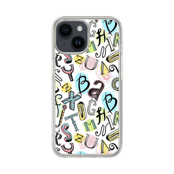 Colorful Scattered Alphabet Letters Pattern iPhone 14 Case