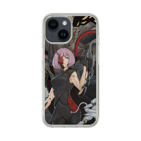 Futuristic Cyberpunk Warriors and Robotic Cat in Dynamic Pose iPhone 14 Case